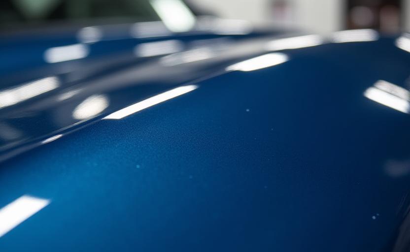 The same car paint after correction, showing a deep, flawless mirror finish.