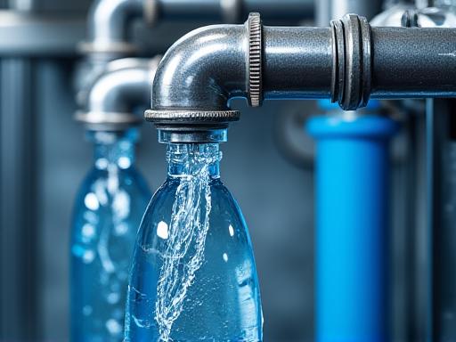 Clean water flowing through a water recycling filtration system.